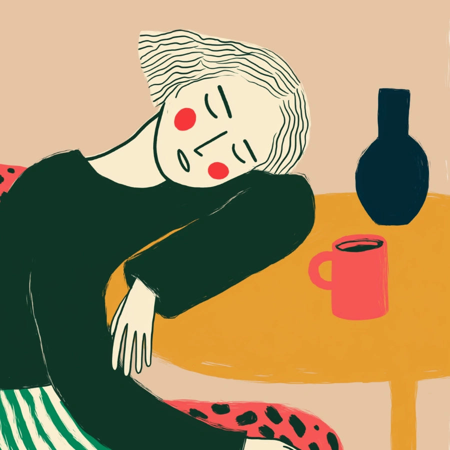 Donna a riposo Boho Wall Art – Ritratto pacifico con linee audaci 