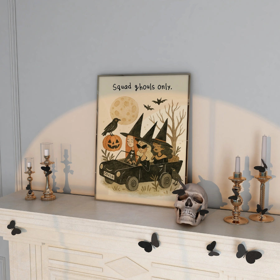 Witch Squad Halloween Print – Funny Ghoul Gang Wall Art
