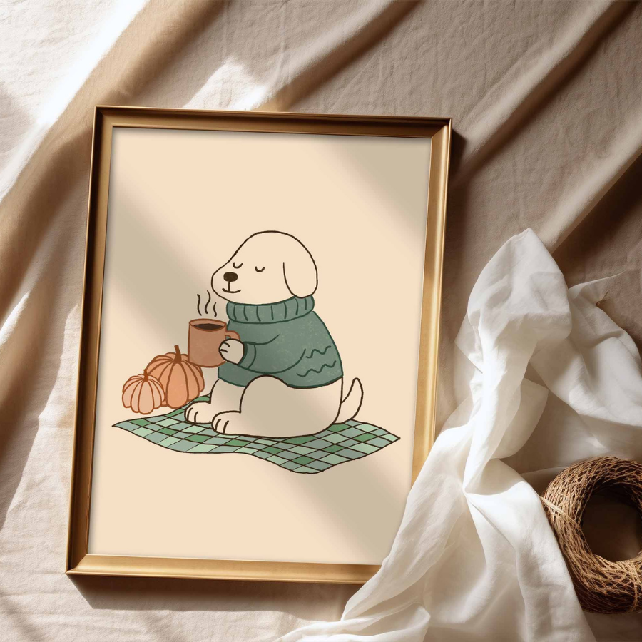 Cozy Dog Wall Art – Autumn Puppy Print