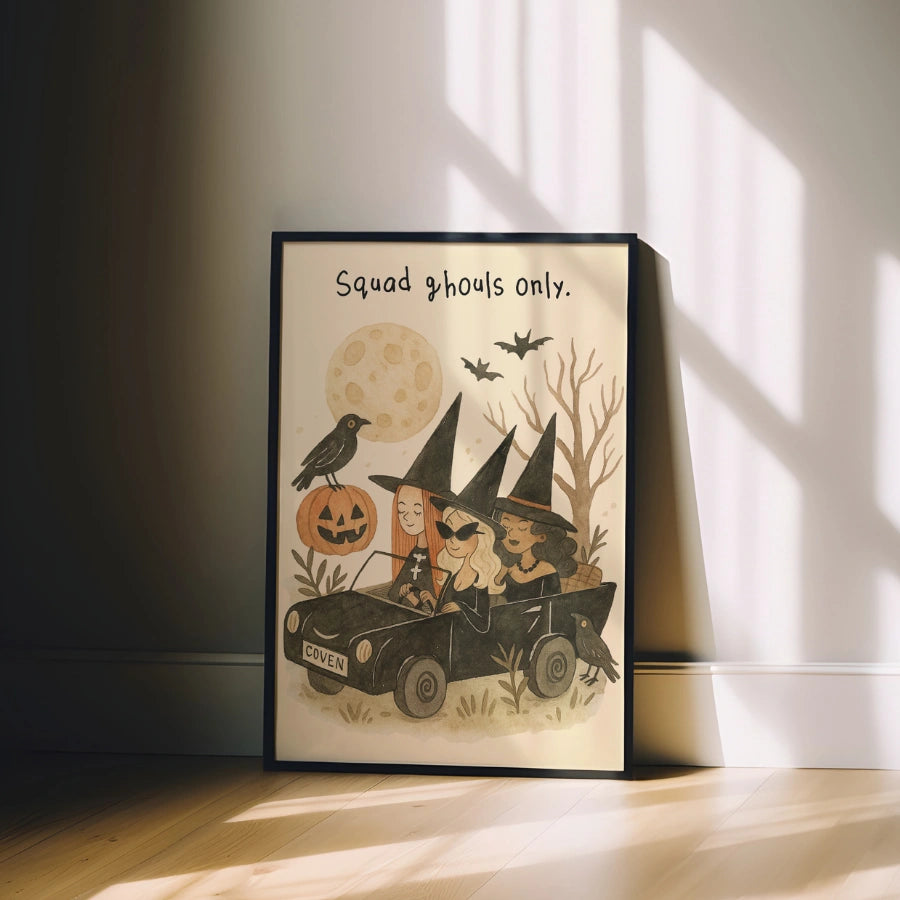 Witch Squad Halloween Print – Funny Ghoul Gang Wall Art