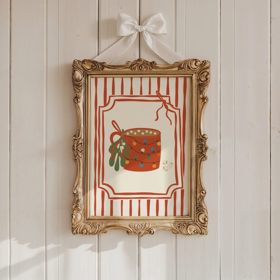Christmas Mug Wall Art – Hand-Drawn Hot Cocoa Print