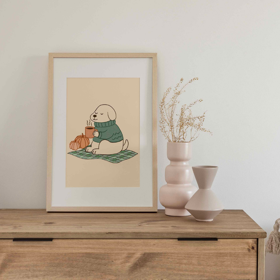 Cozy Dog Wall Art – Autumn Puppy Print