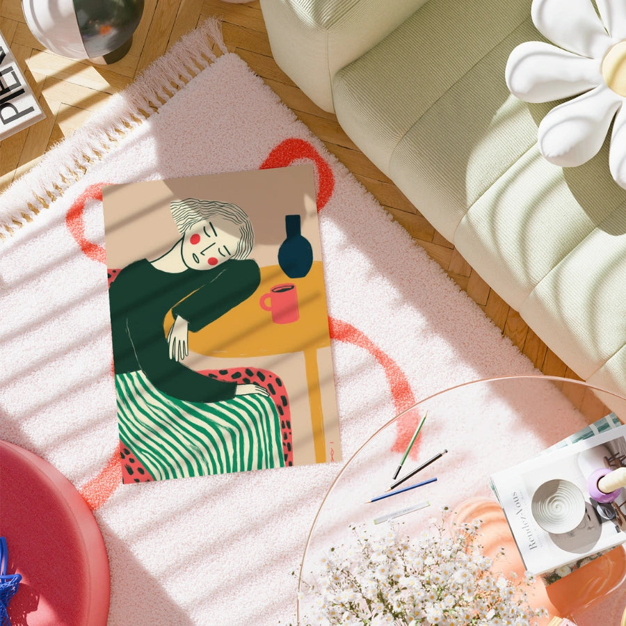 Donna a riposo Boho Wall Art – Ritratto pacifico con linee audaci 