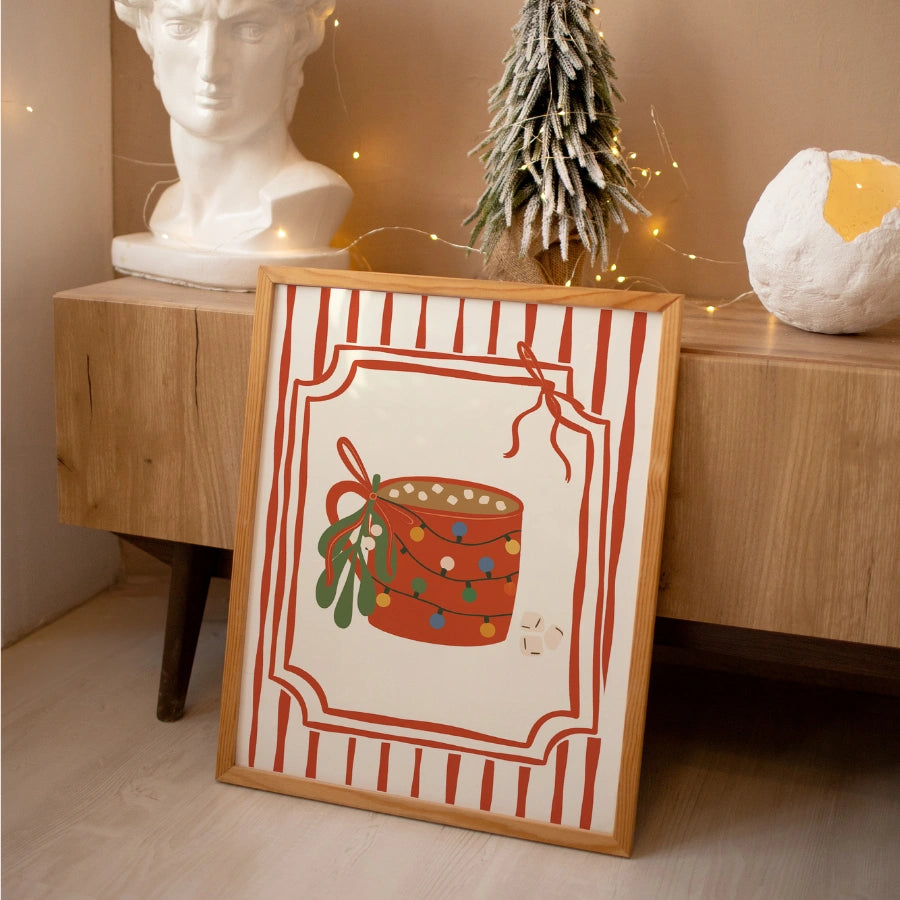 Christmas Mug Wall Art – Hand-Drawn Hot Cocoa Print