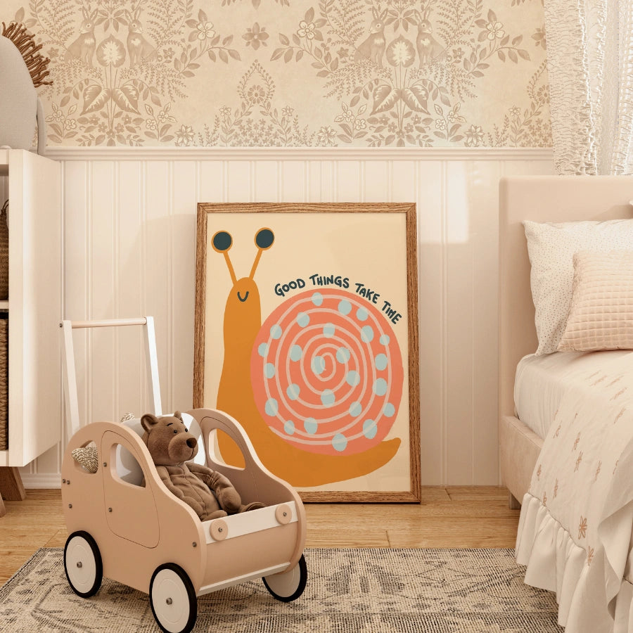 Snail Nursery Print - Good Things Take Time Wall Art