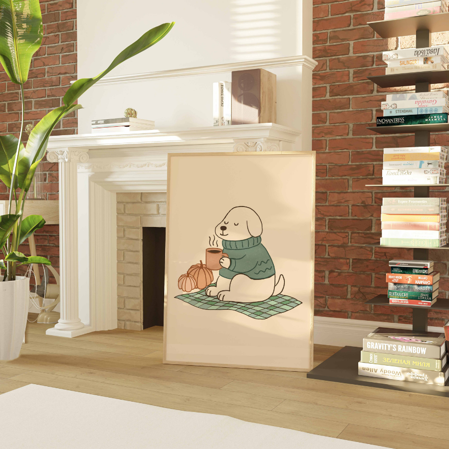 Cozy Dog Wall Art – Autumn Puppy Print