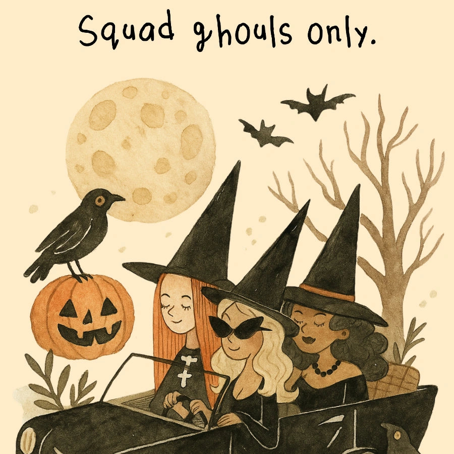 Witch Squad Halloween Print – Funny Ghoul Gang Wall Art