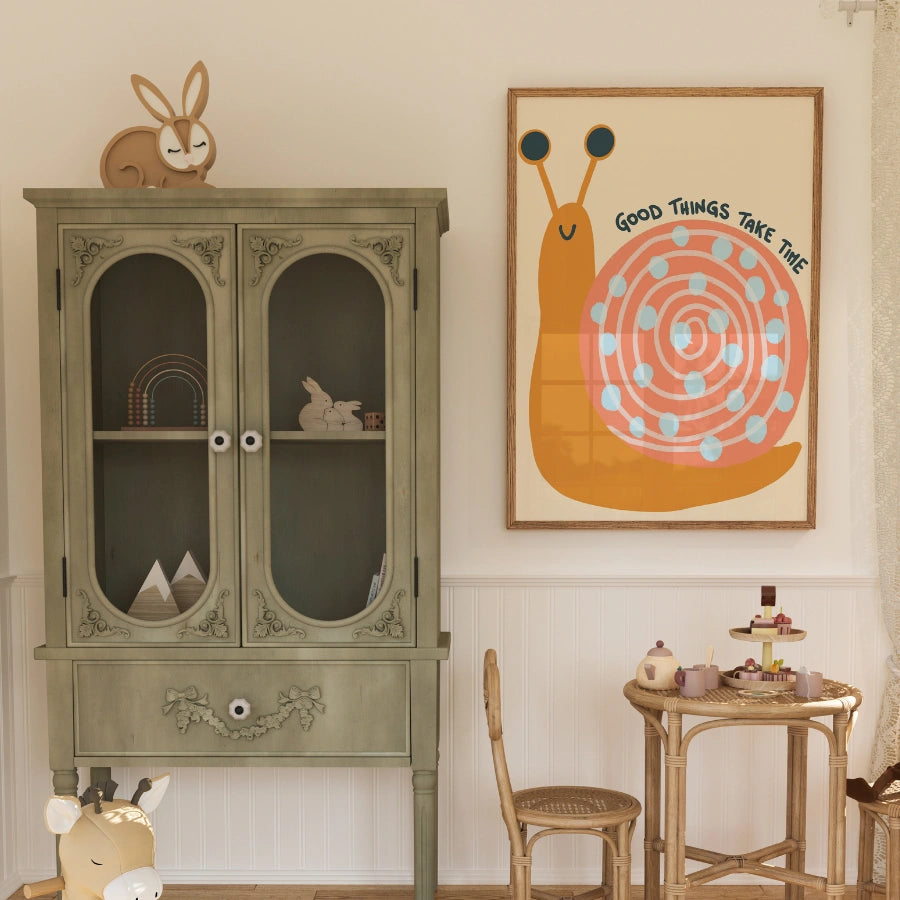 Snail Nursery Print - Good Things Take Time Wall Art
