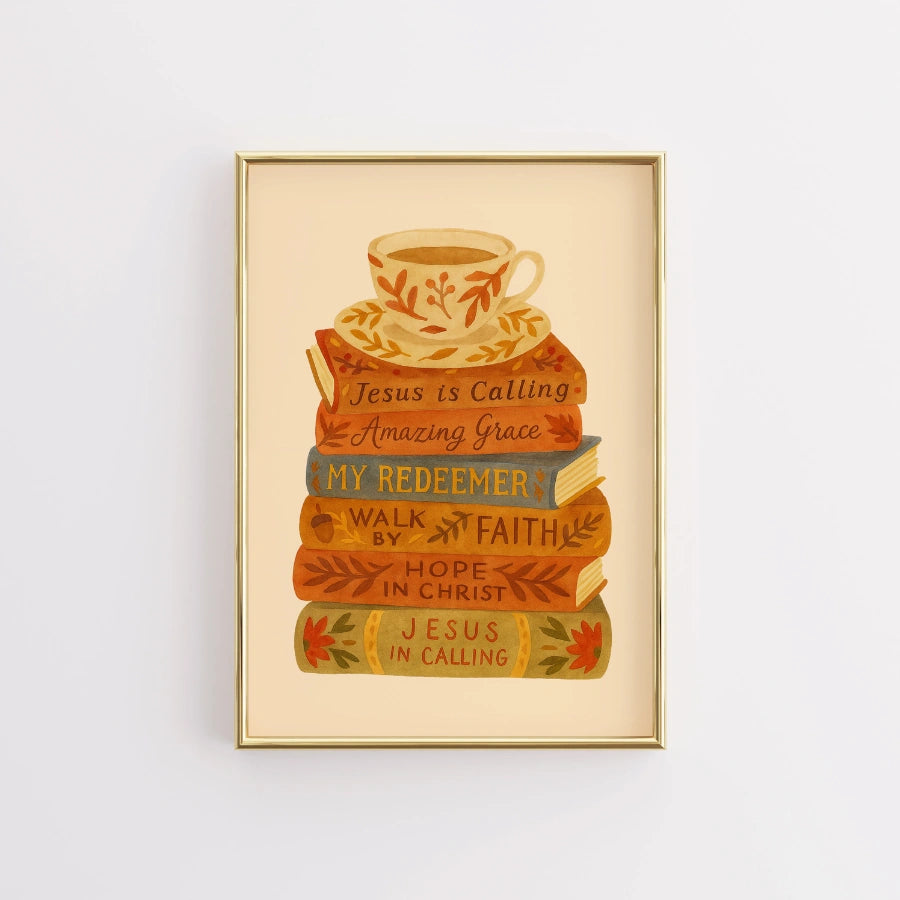 Christian Books and Tea Wall Art - Autumn Faith Print