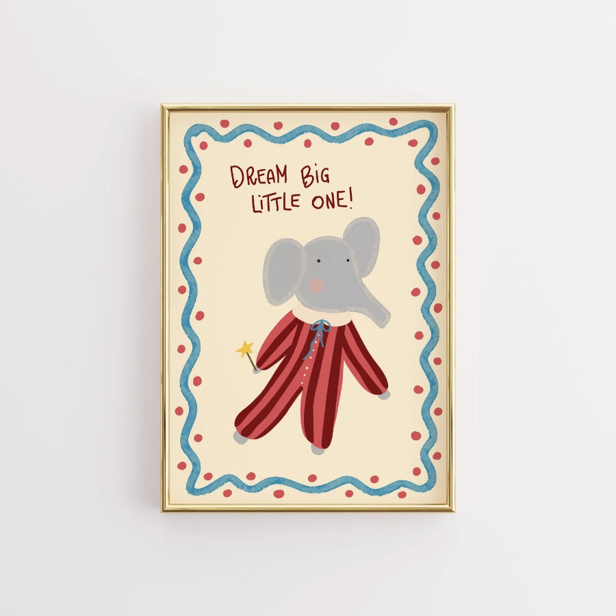 Elephant Nursery Print - Dream Big Little One Wall Art