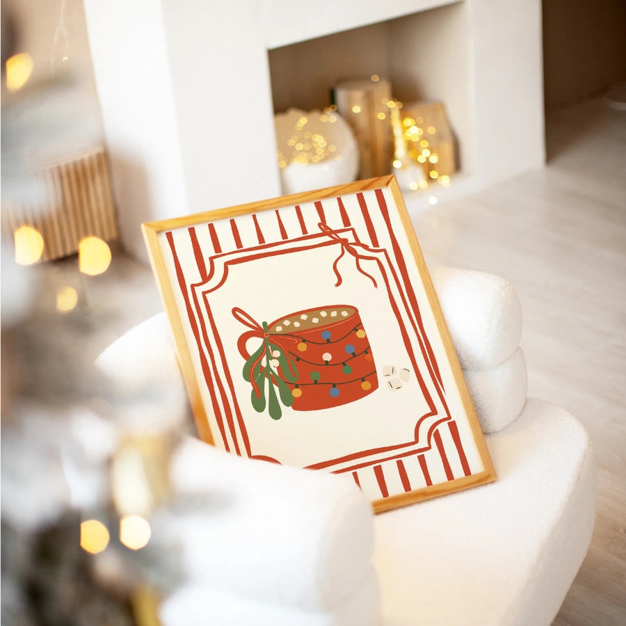 Christmas Mug Wall Art – Hand-Drawn Hot Cocoa Print