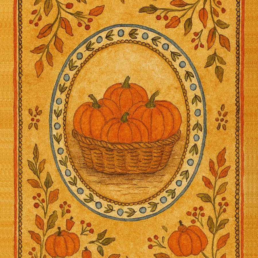 Pumpkin Basket Wall Art - Rustic Autumn Folk Print