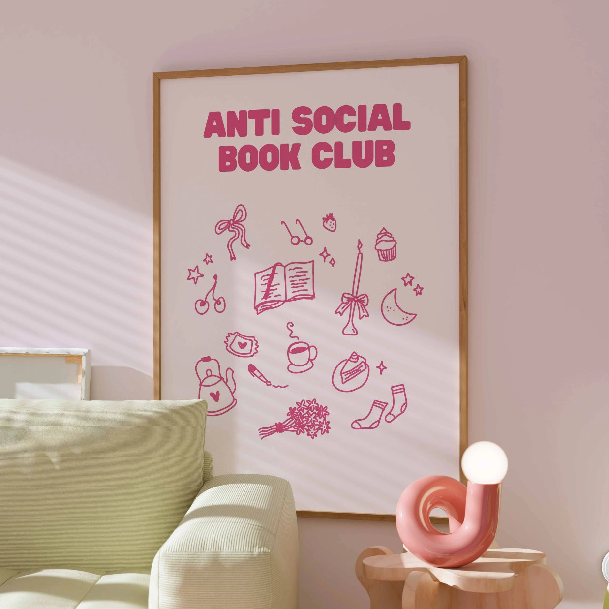 Anti Social Book Club  – Pink Bookish Print