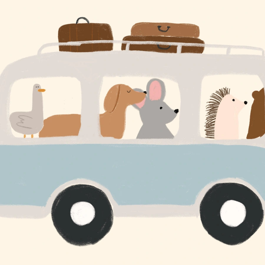 Animal Bus Nursery Print – Cute Vehicle Wall Art for Boys