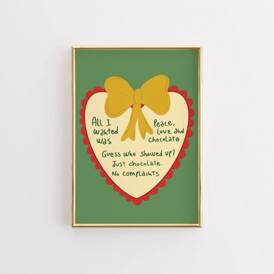 Peace Love Chocolate Wall Art – Funny Christmas Quote Print
