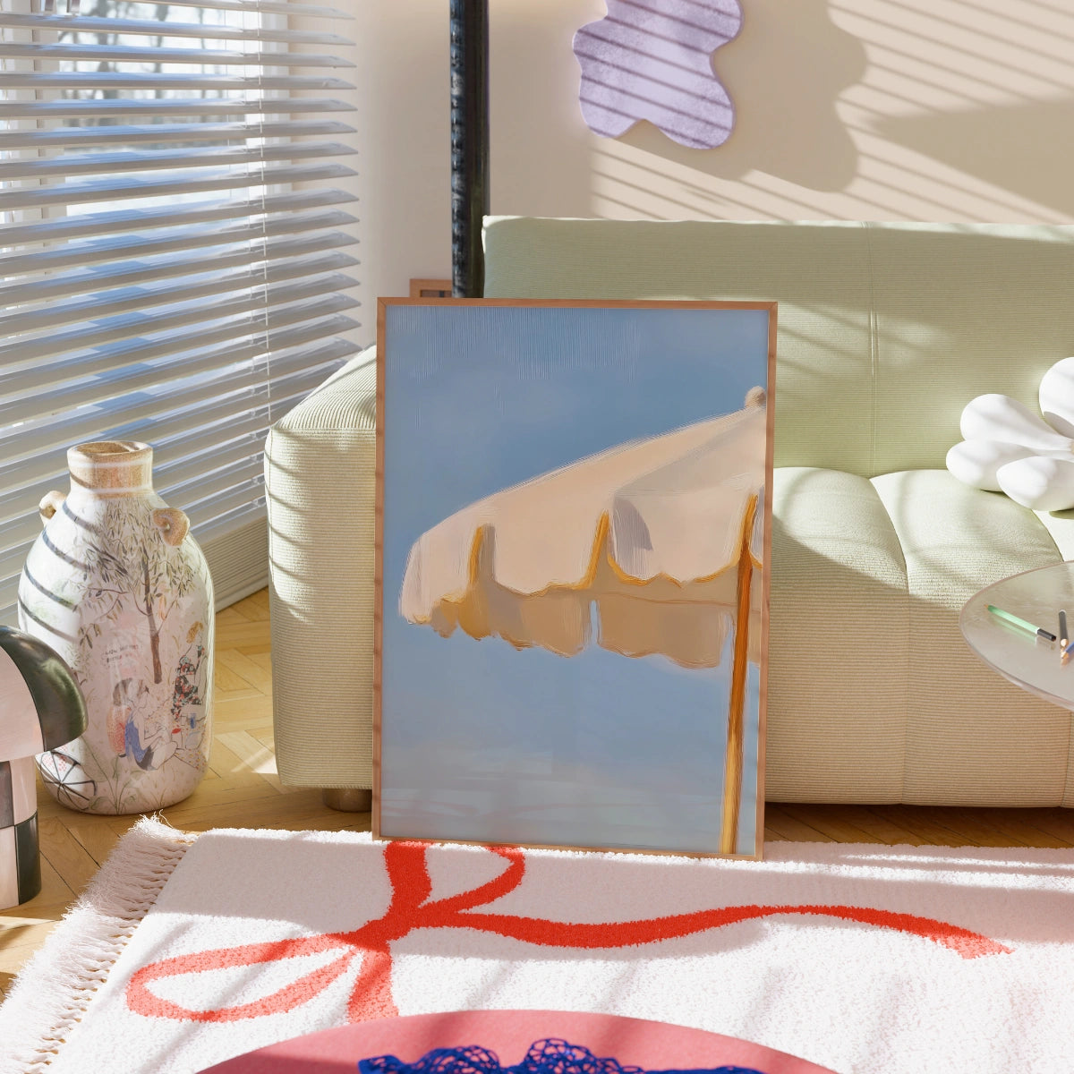 Beach Umbrella Wall Art – Minimalist Coastal Print