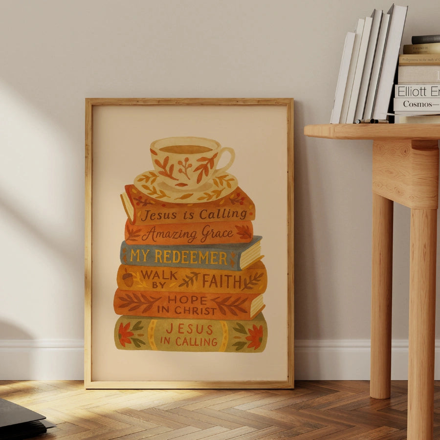 Christian Books and Tea Wall Art - Autumn Faith Print