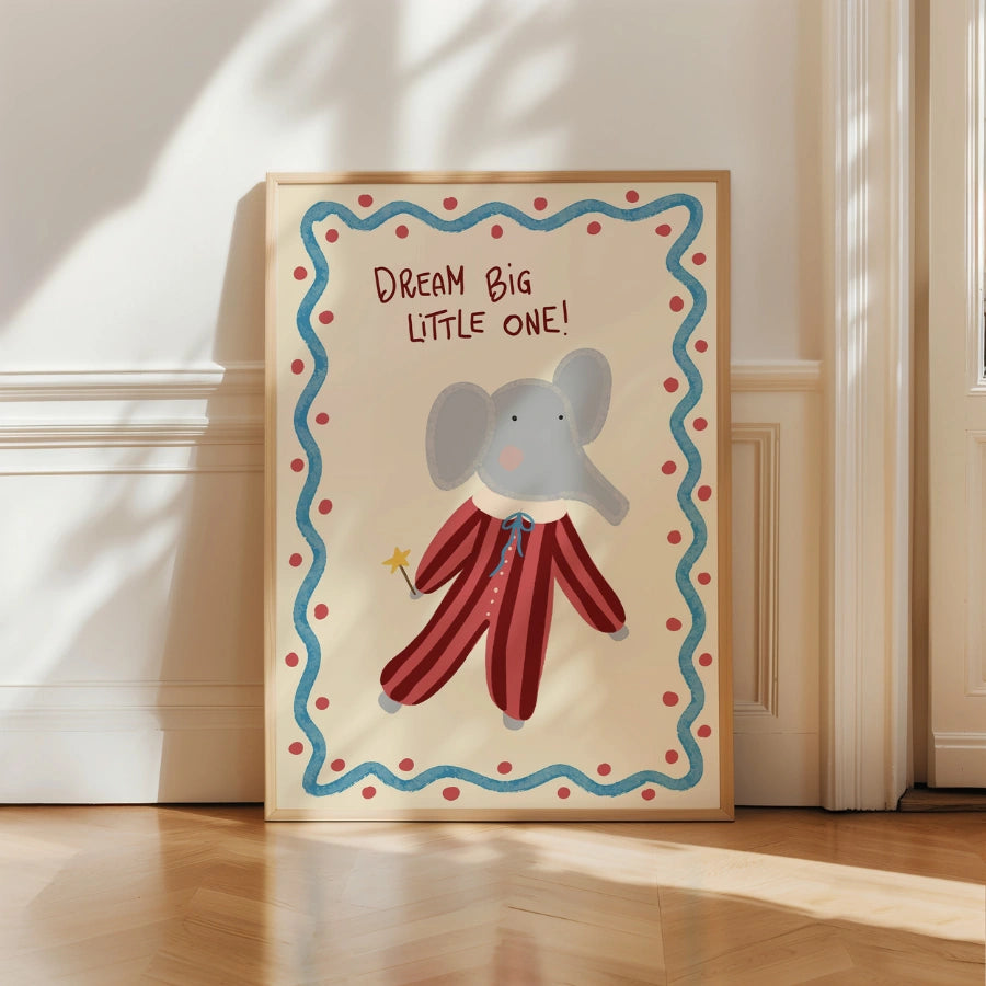 Elephant Nursery Print - Dream Big Little One Wall Art