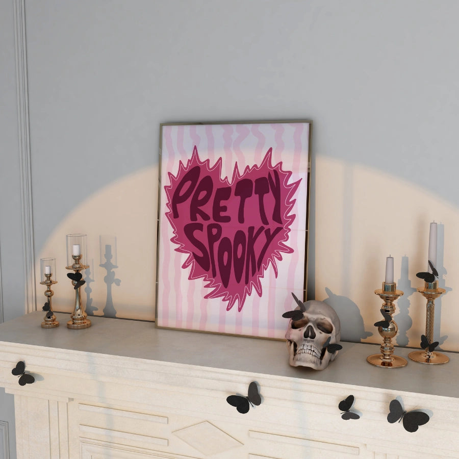 Girly Halloween Heart Print – Pretty Spooky Pink Wall Art
