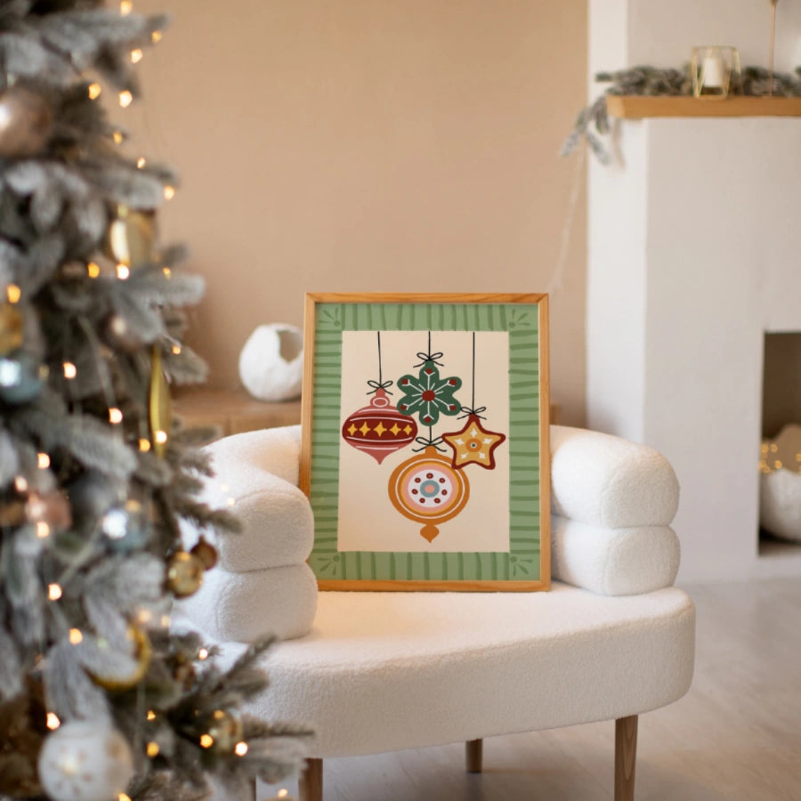 Christmas Ornaments Wall Art - Festive Holiday Decor Print