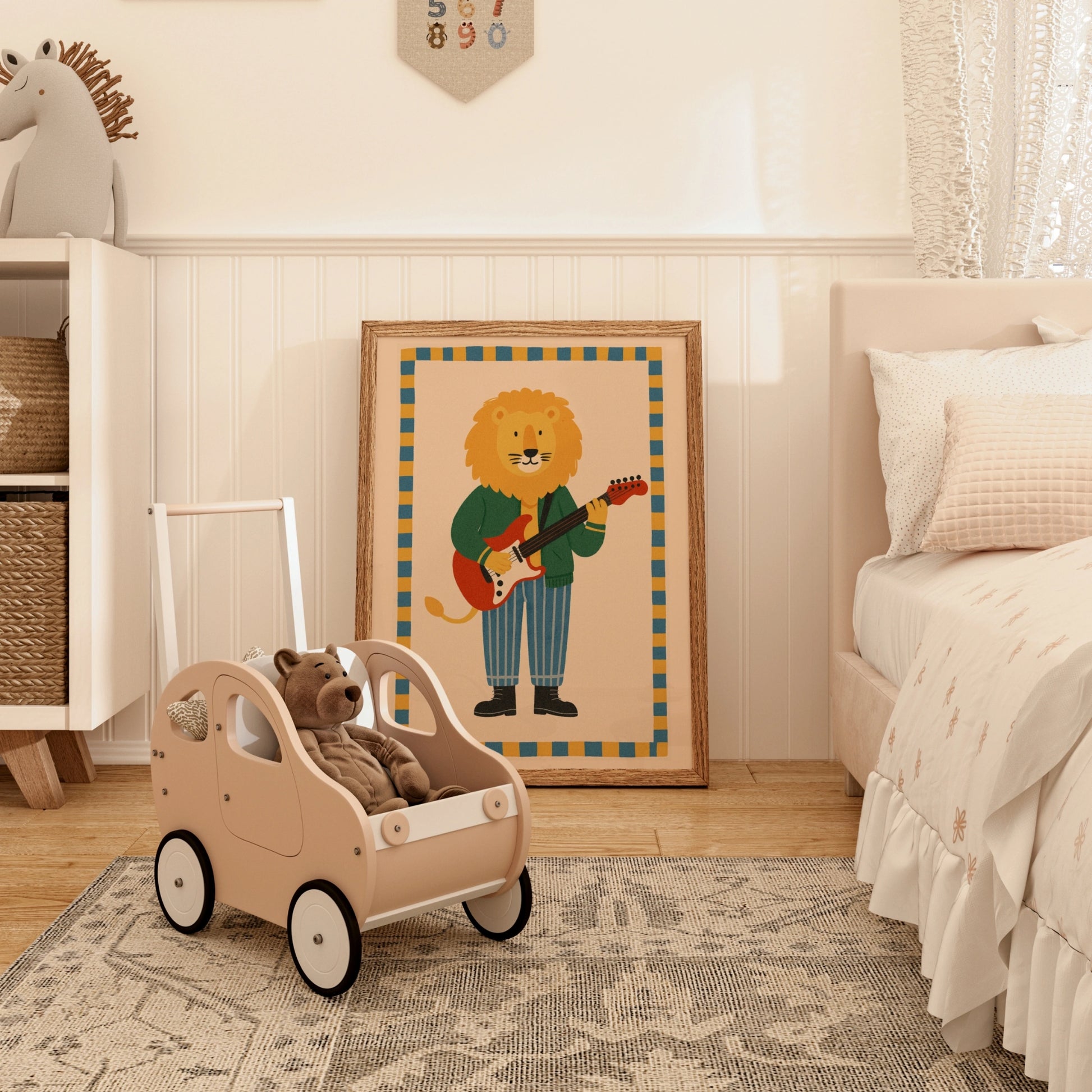 Stampa per cameretta dei bambini con leone rockstar