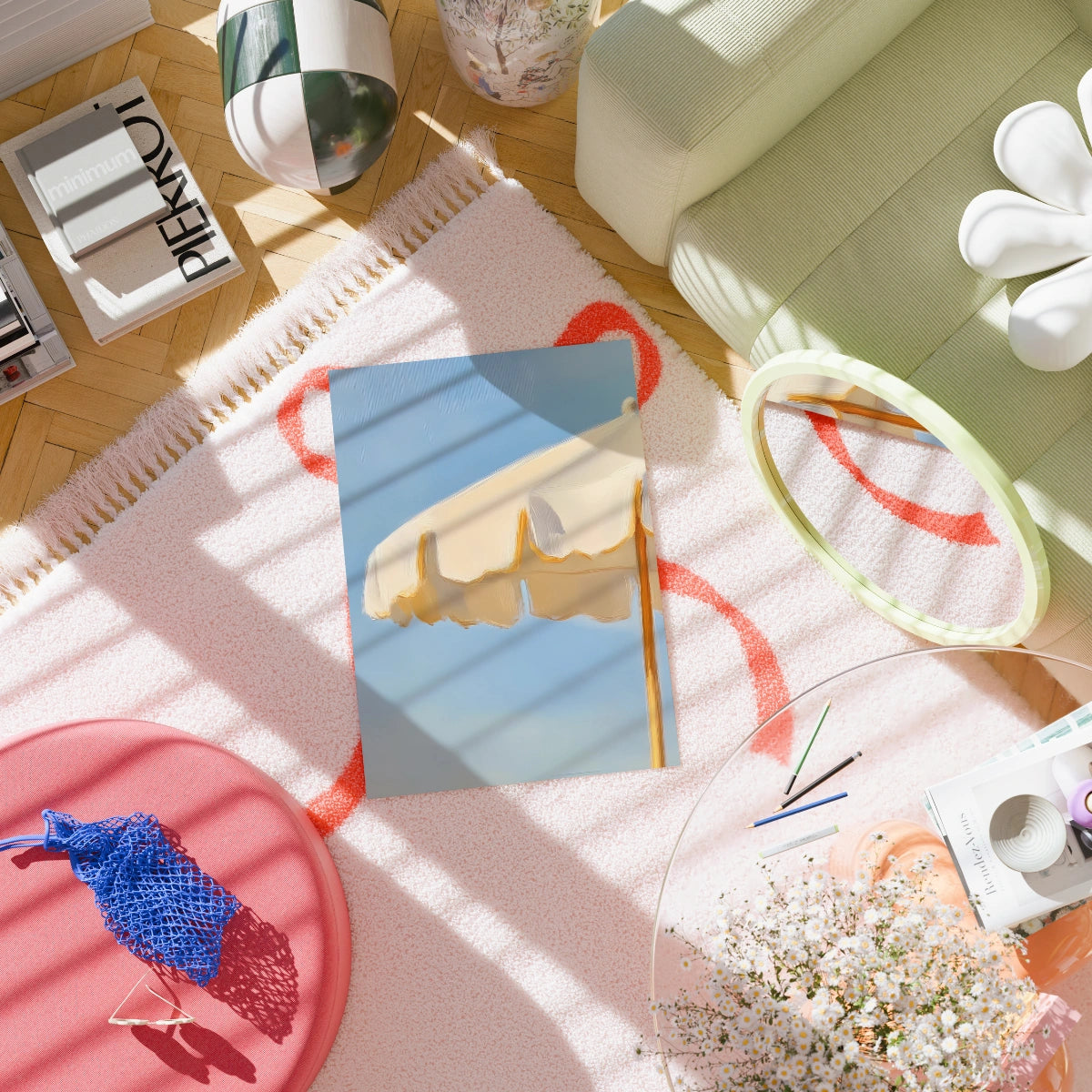 Beach Umbrella Wall Art – Minimalist Coastal Print