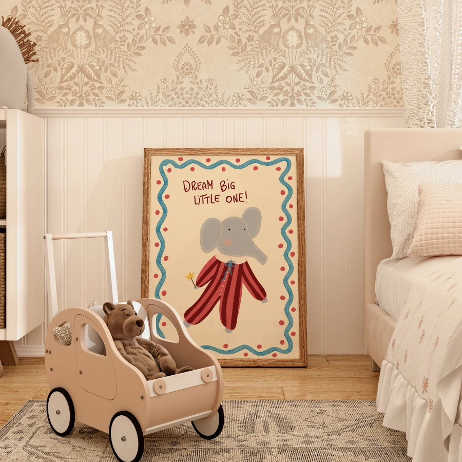 Elephant Nursery Print - Dream Big Little One Wall Art