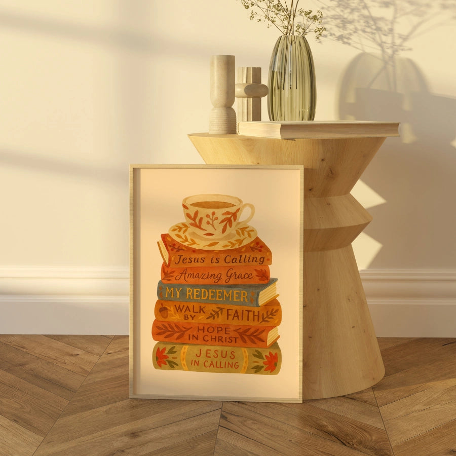 Christian Books and Tea Wall Art - Autumn Faith Print