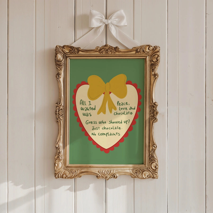 Peace Love Chocolate Wall Art – Funny Christmas Quote Print
