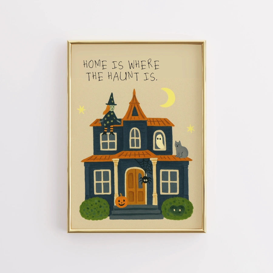 Haunted House Halloween Print – Cute Witch Wall Art