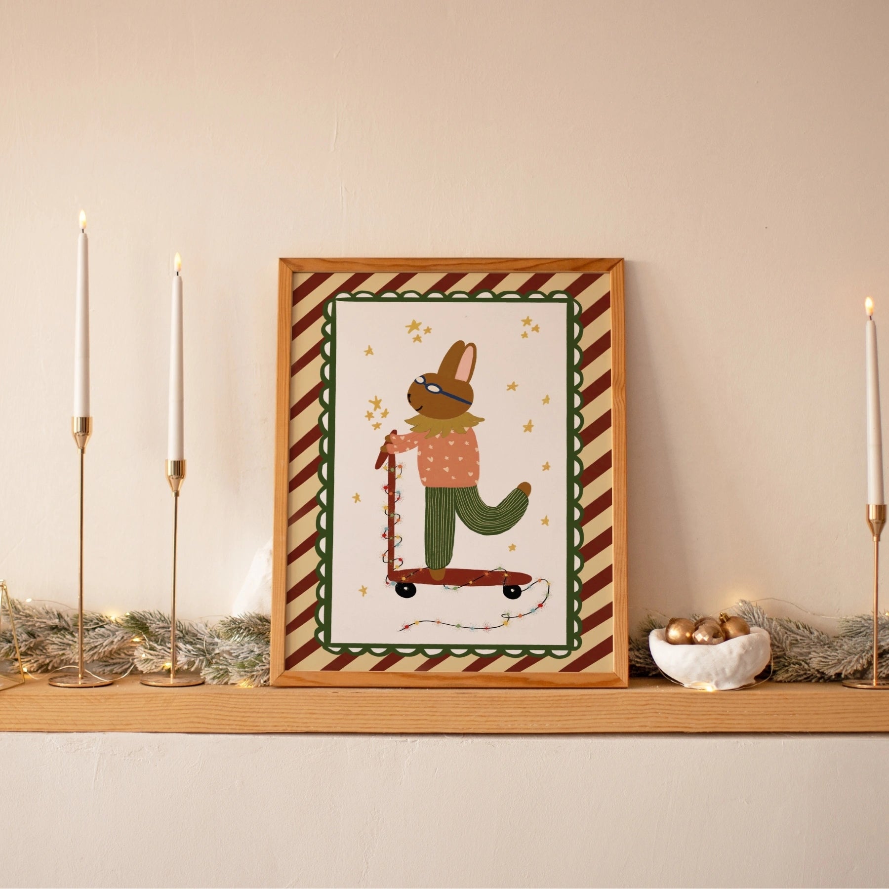 Christmas Bunny on Scooter Nursery Print