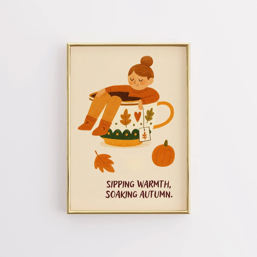 Cozy Autumn Tea Wall Art – Rustic Thanksgiving Print
