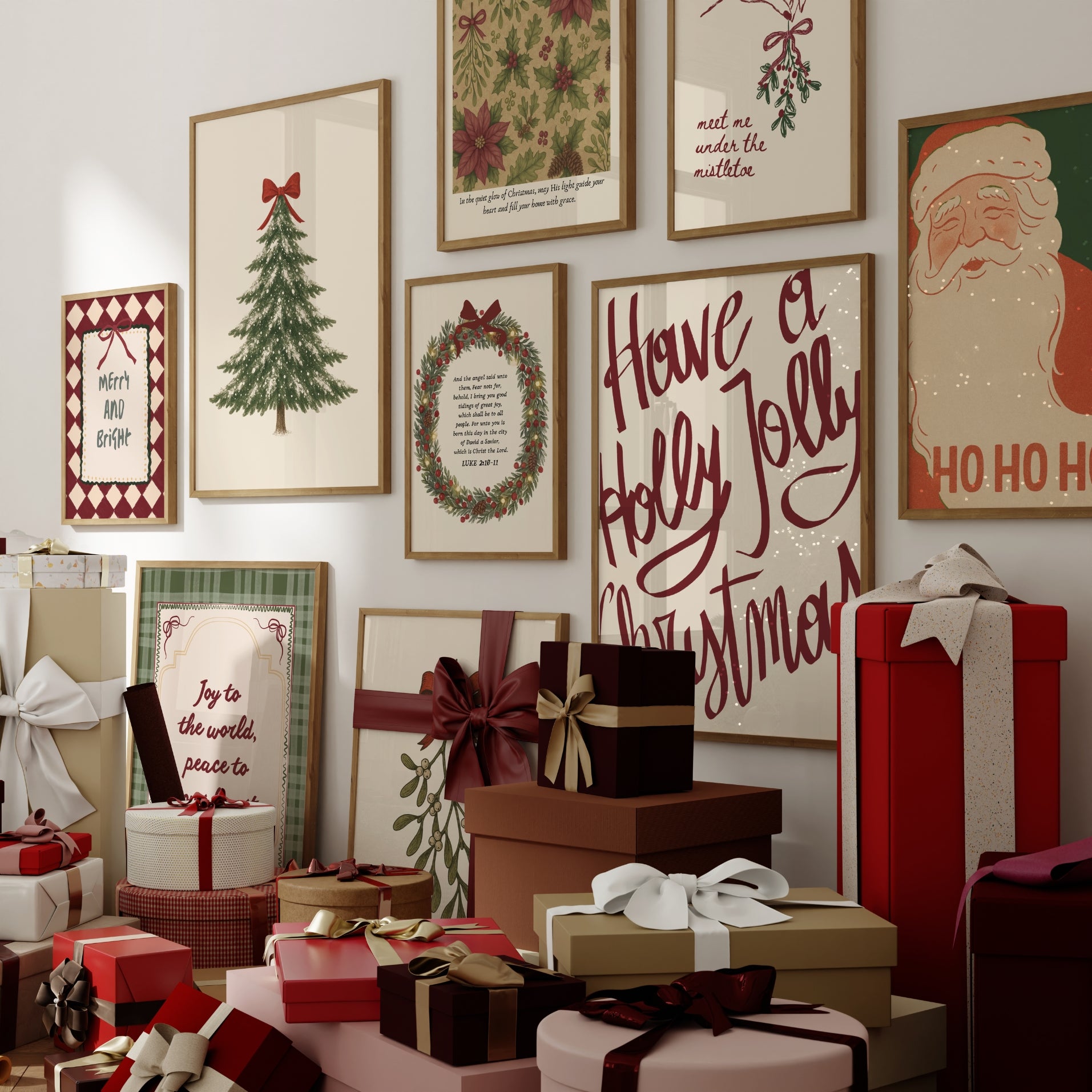 Hand-Drawn Vintage Holiday Set of 16 Prints