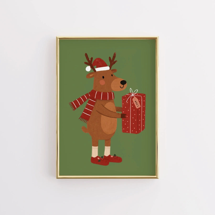 Reindeer Christmas Wall Art - Cute Holiday Gift Print