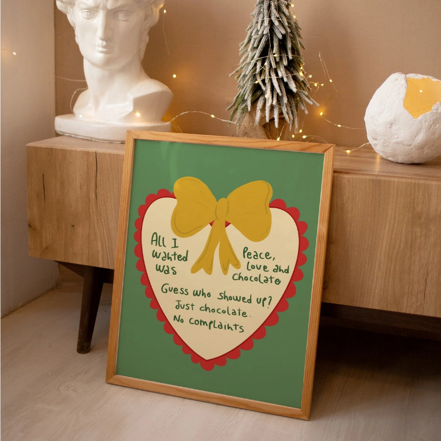 Peace Love Chocolate Wall Art – Funny Christmas Quote Print