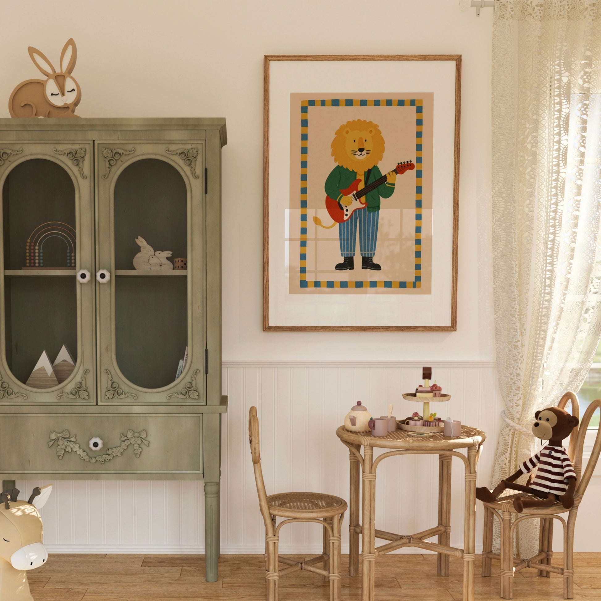 Stampa per cameretta dei bambini con leone rockstar