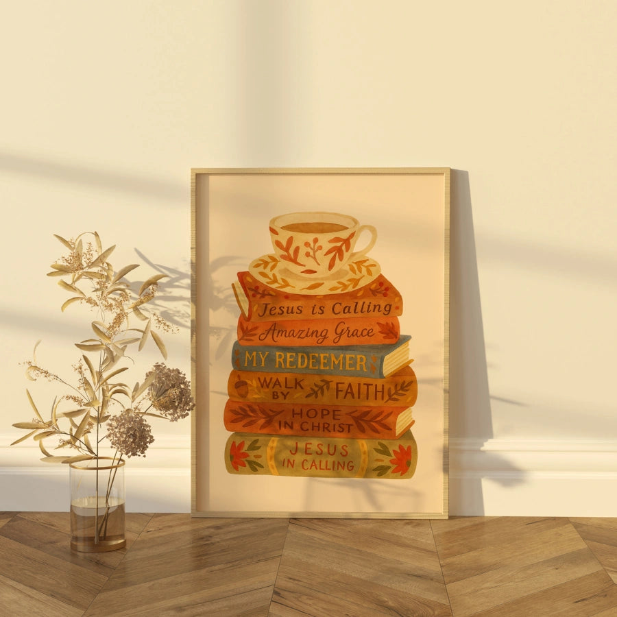 Christian Books and Tea Wall Art - Autumn Faith Print