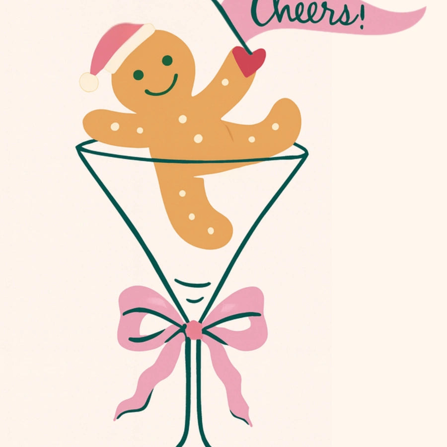 Gingerbread Cheers – Holiday Cocktail Poster with Cute Cookie
