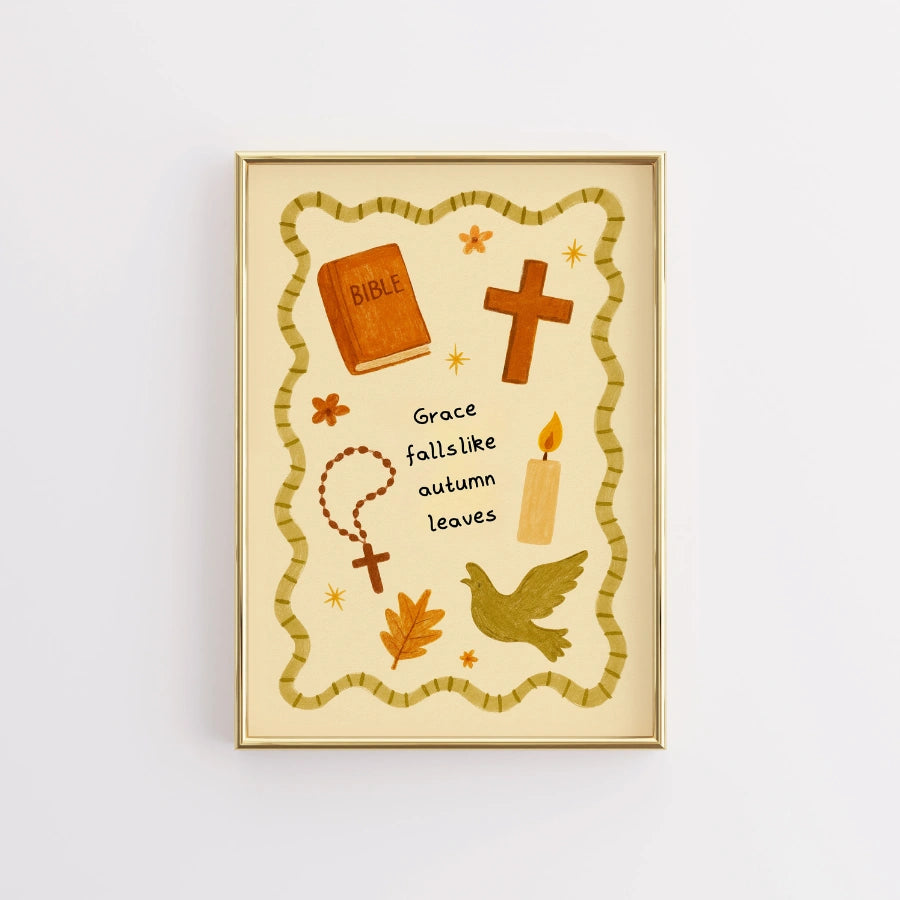 Grace Falls Like Autumn Leaves Wall Art - Christian Fall Print