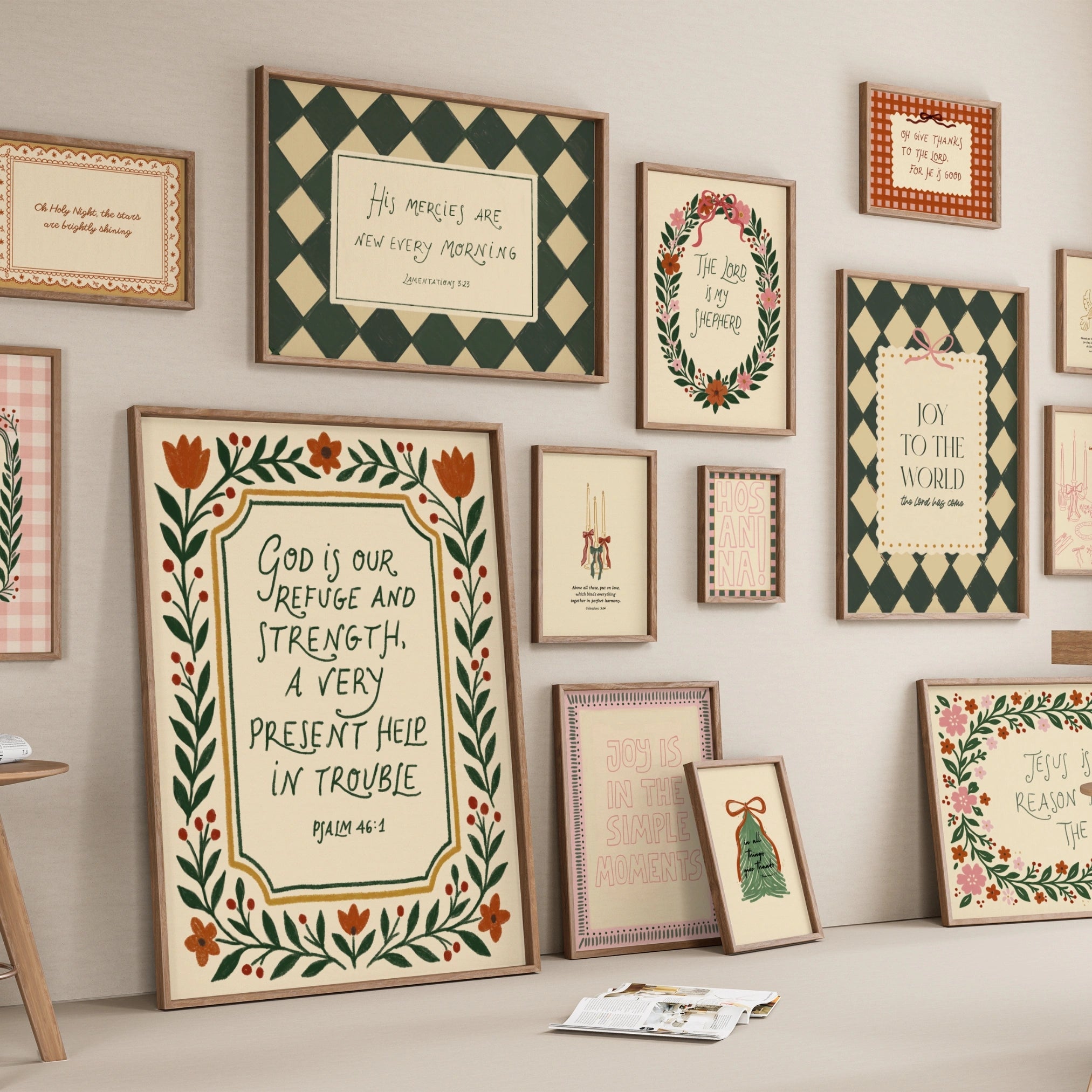 Hand-Drawn Vintage Christian Holiday Set of 16 Prints