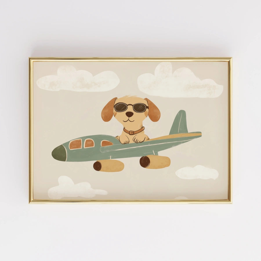 Pilot Dog Nursery Print – Cute Airplane Wall Art for Boys