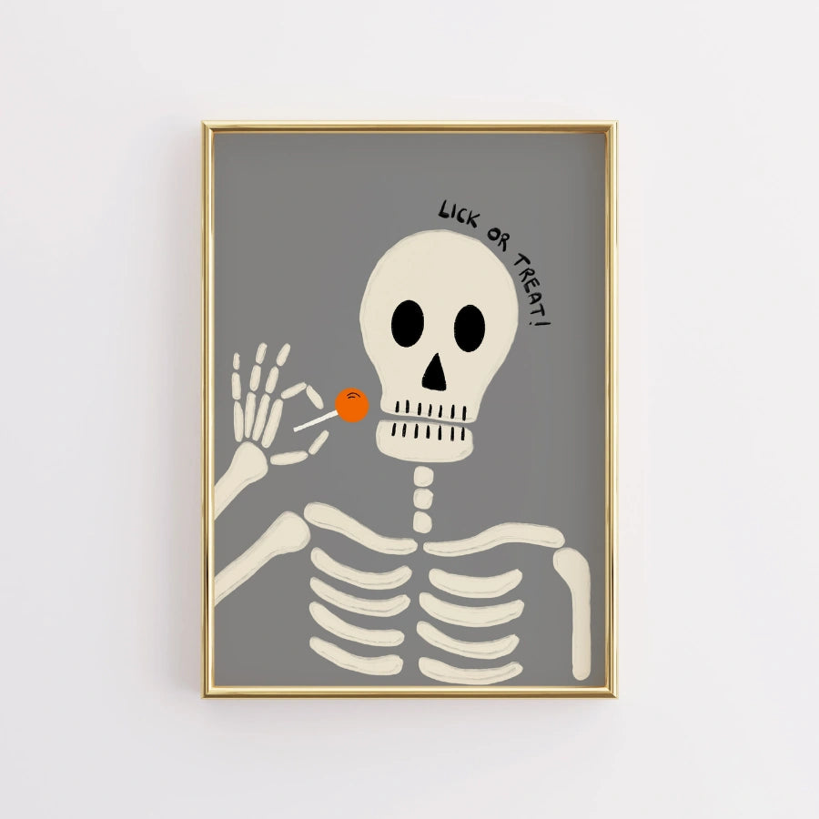 Lick or Treat Skeleton Print – Funny Halloween Wall Art