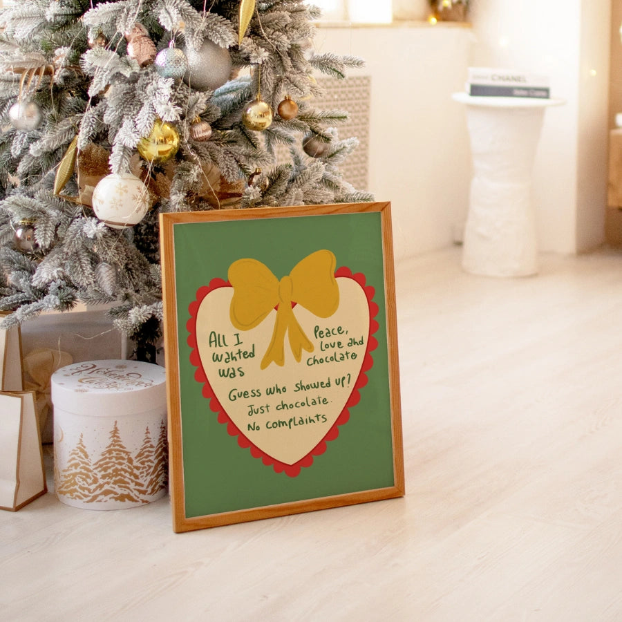 Peace Love Chocolate Wall Art – Funny Christmas Quote Print