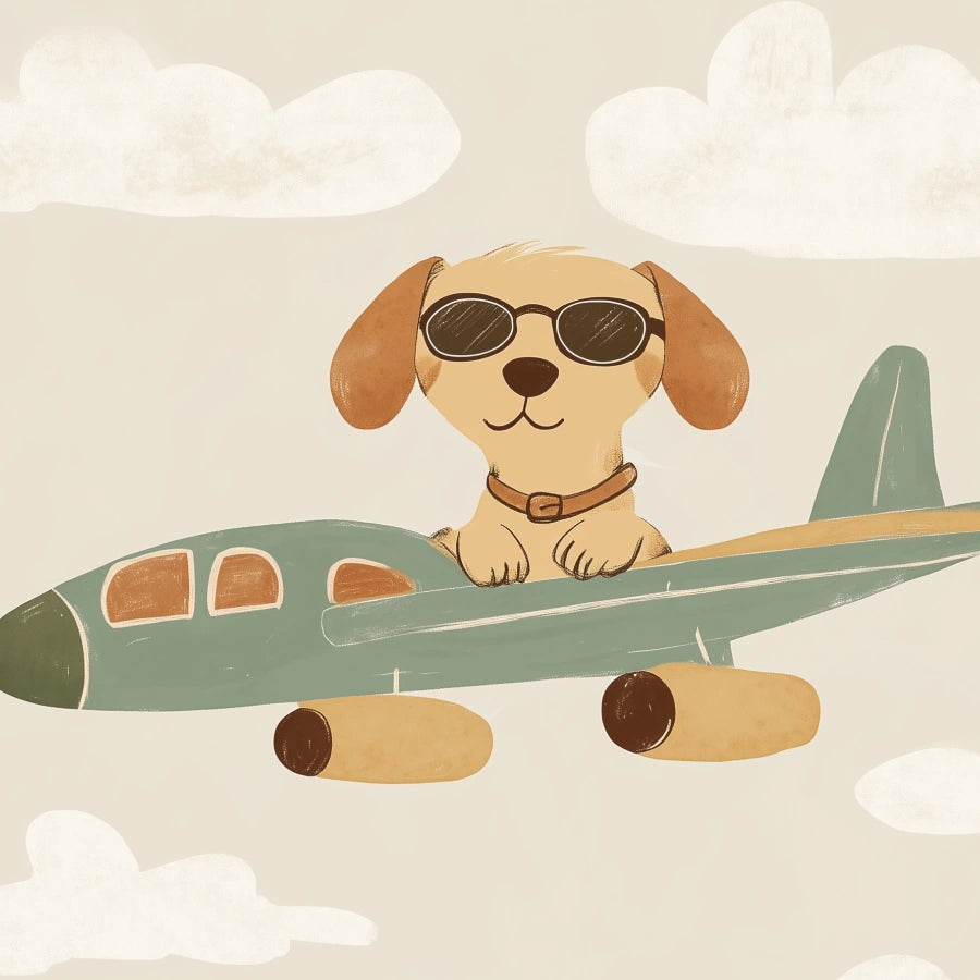 Pilot Dog Nursery Print – Cute Airplane Wall Art for Boys