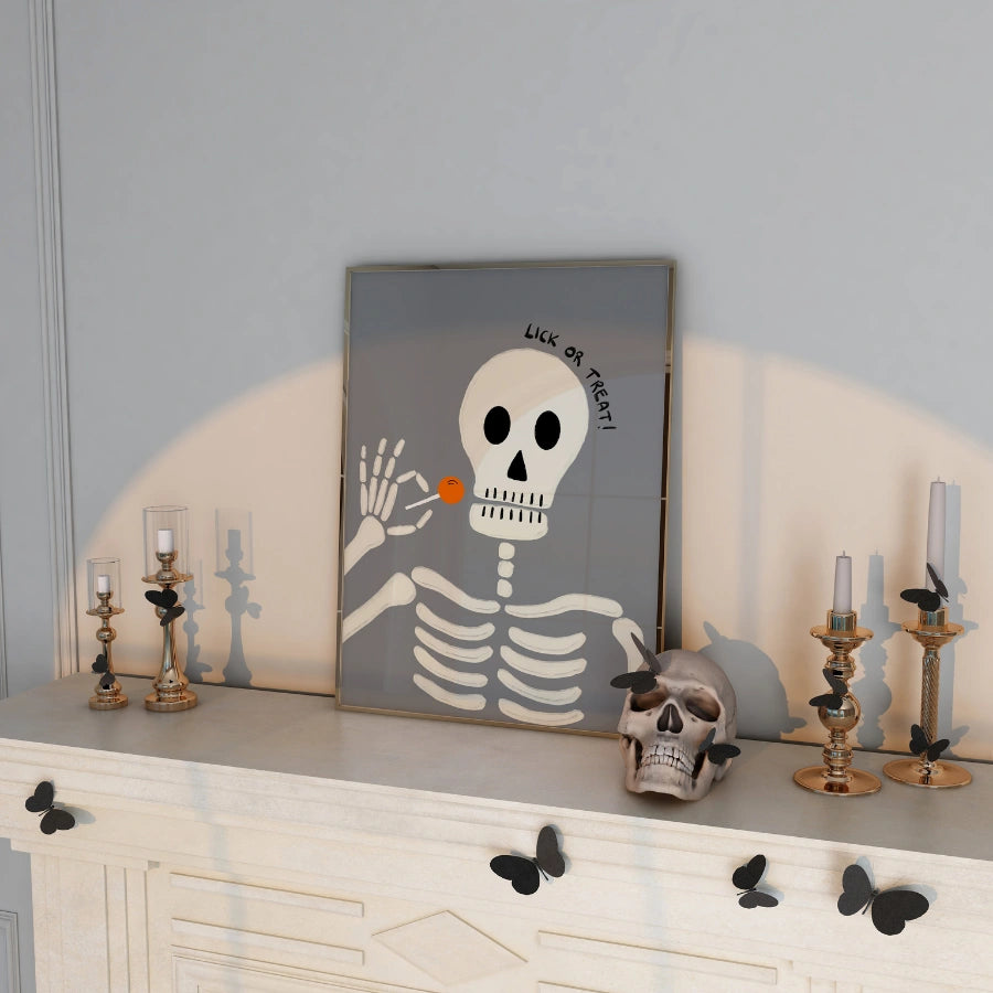 Lick or Treat Skeleton Print – Funny Halloween Wall Art