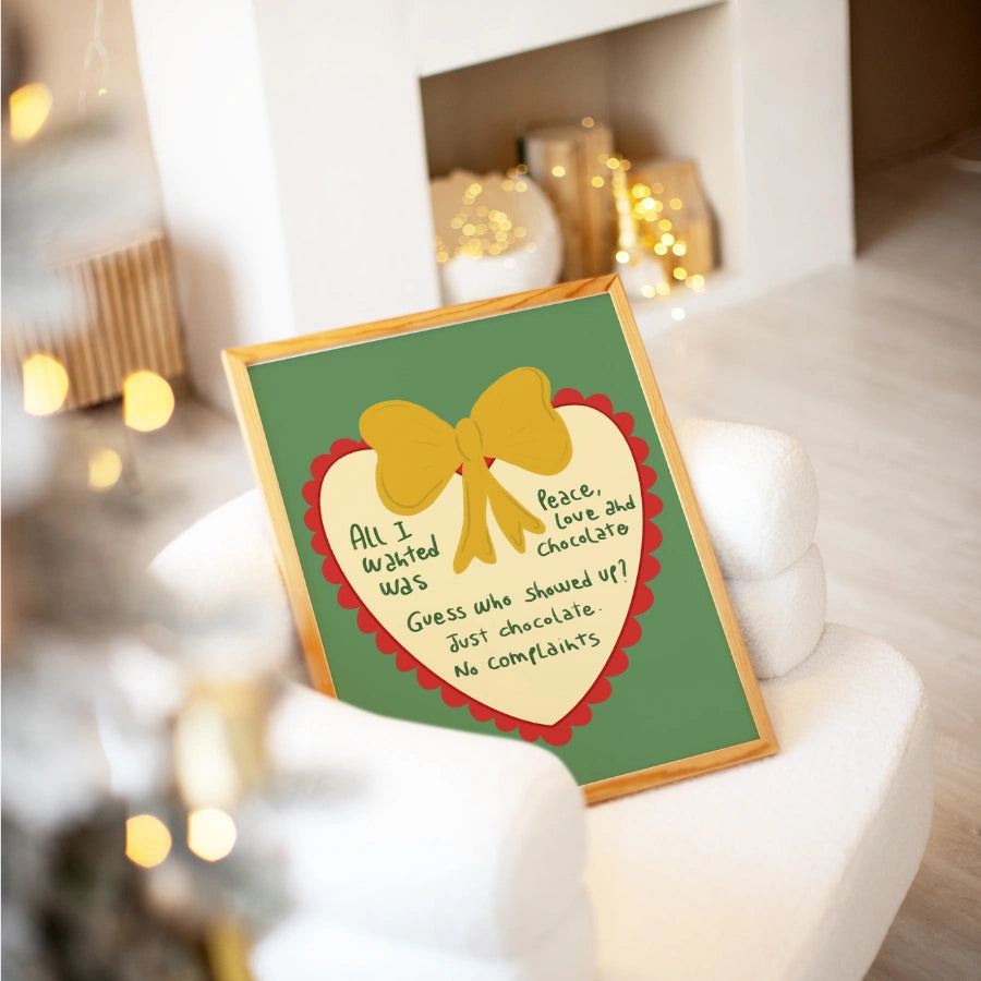 Peace Love Chocolate Wall Art – Funny Christmas Quote Print