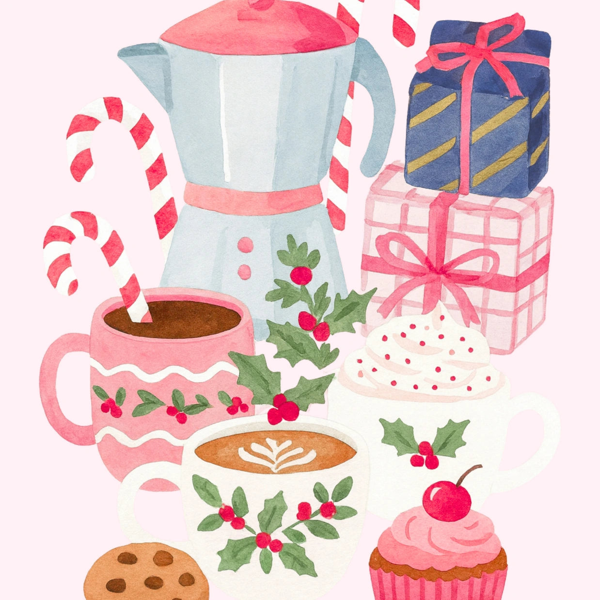 Pink Holiday Kitchen Print