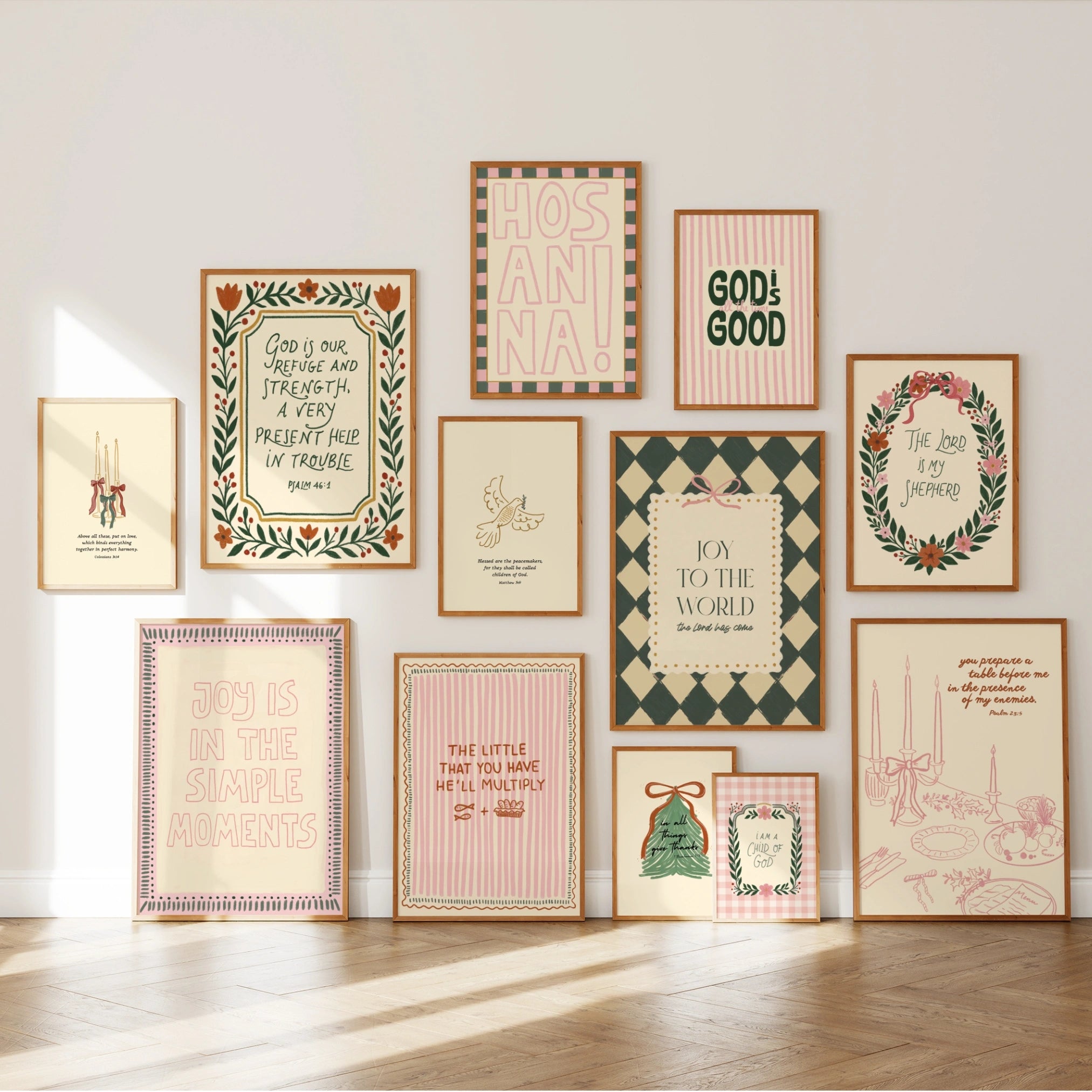 Hand-Drawn Vintage Christian Holiday Set of 16 Prints