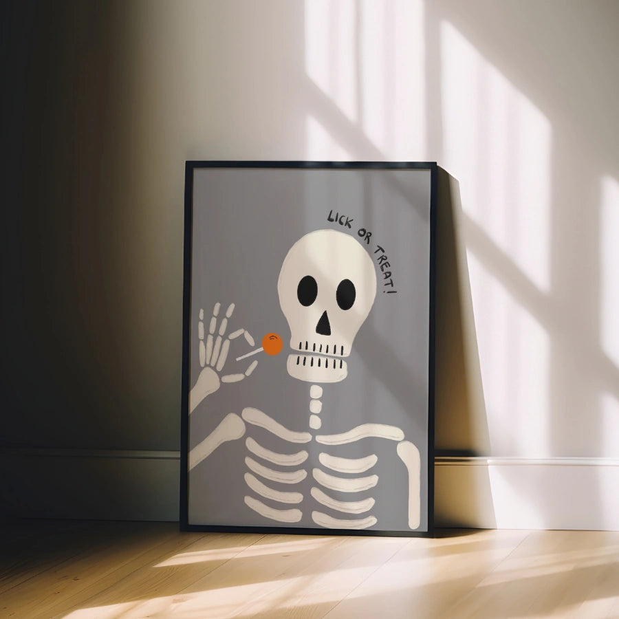 Lick or Treat Skeleton Print – Funny Halloween Wall Art