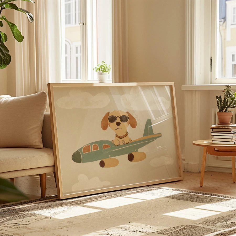 Pilot Dog Nursery Print – Cute Airplane Wall Art for Boys